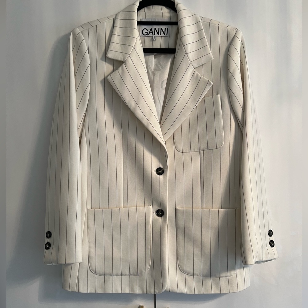 Ganni White Striped Blazer